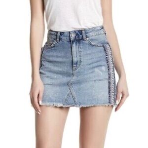 Free People Side Stripe Denim Mini Skirt